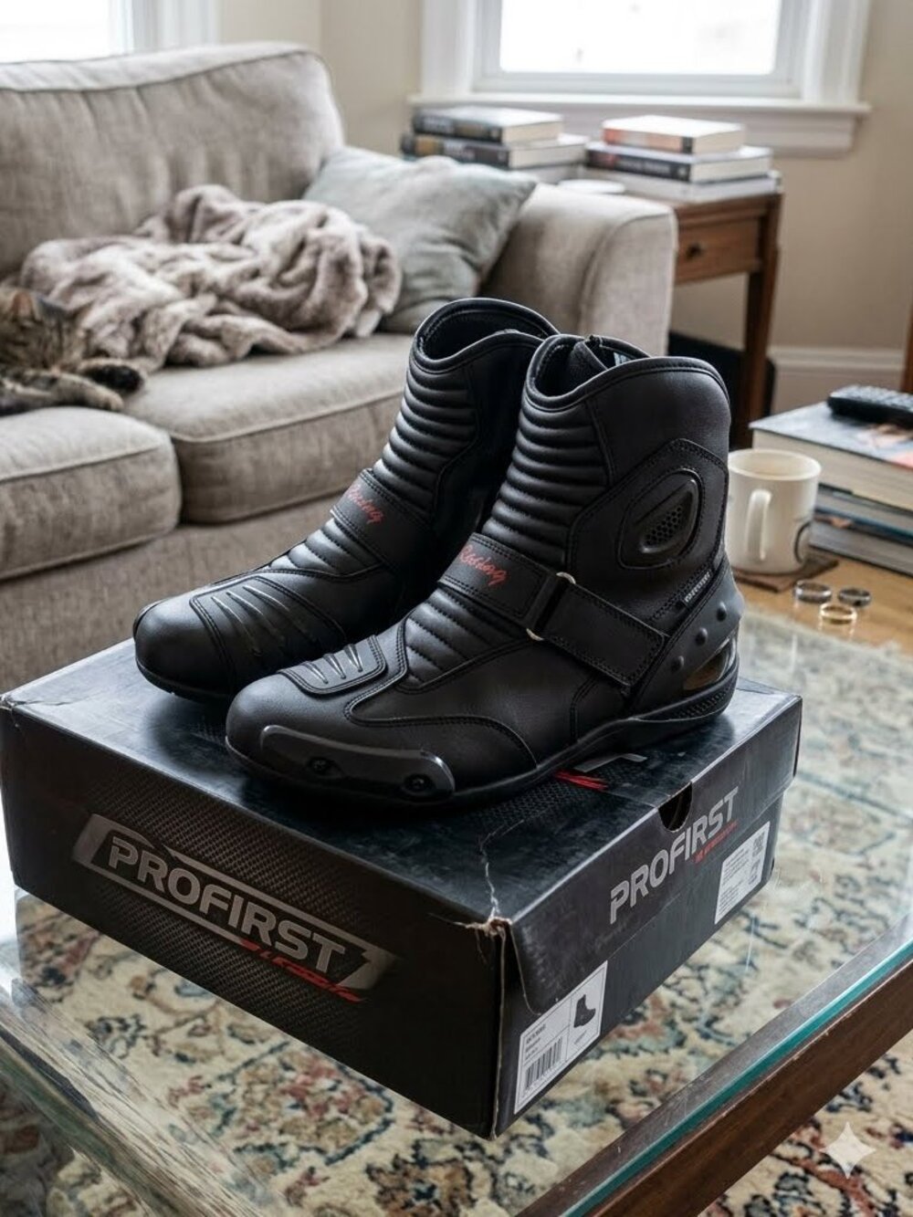 Men's PROFIRST Ankle Leather Motorcycle Boots CE Approved Protective Riding Shoe
